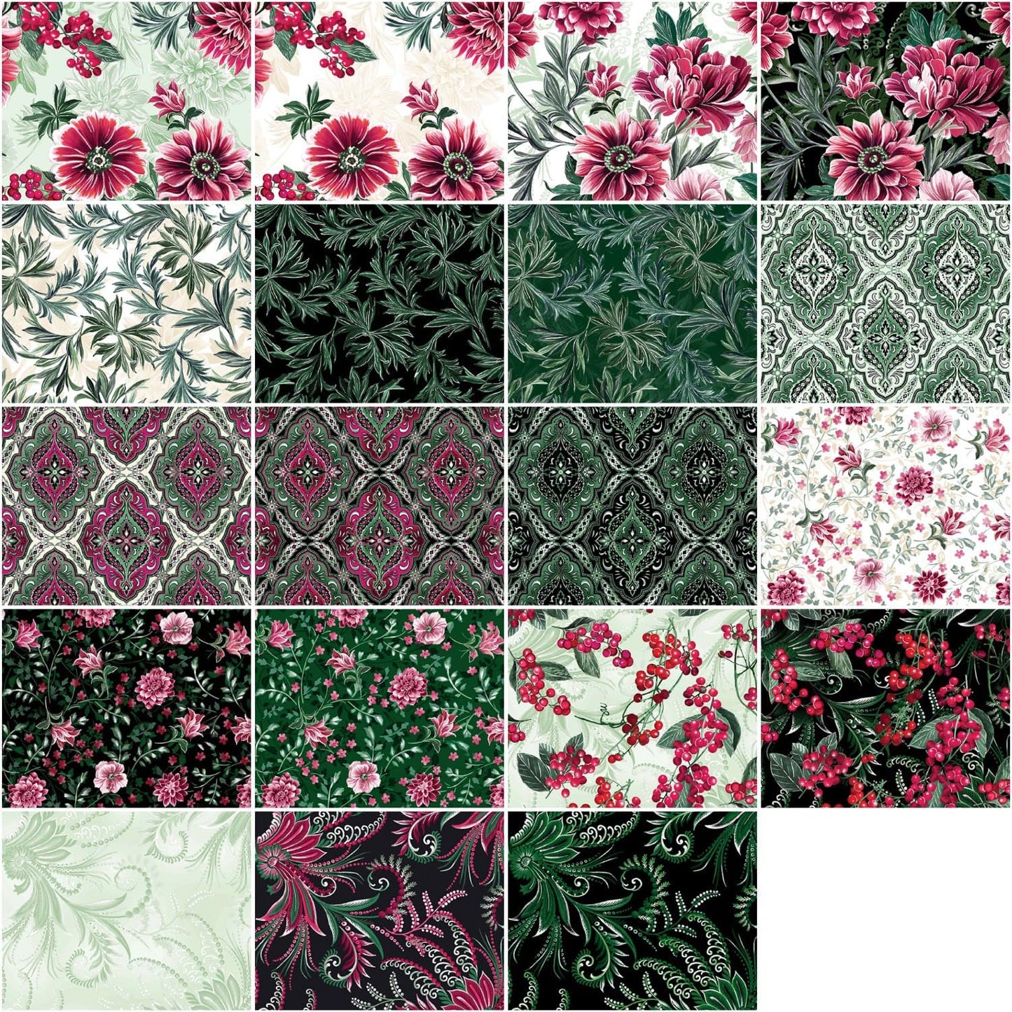 Benartex Winterberry Floral Strip-pies - 40 2.5" Strips