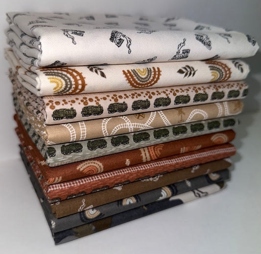 Riley Blake "Round The Mountain" (Trains, Railroad) Half-yard Bundle - 10 Fabrics, 5 Total Yards