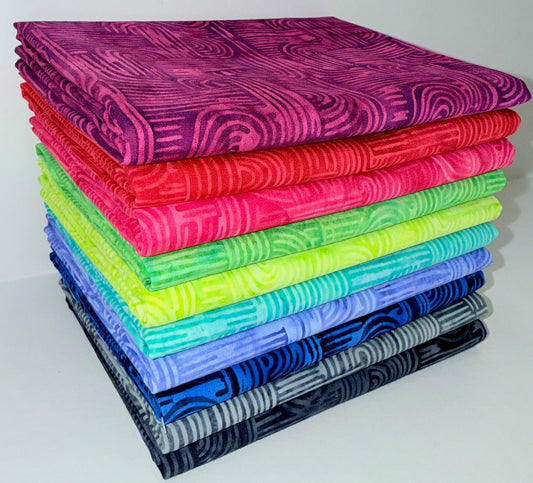 Anthology Batiks "Squared" Half-yard Bundle - 10 Fabrics, 5 Total Yards