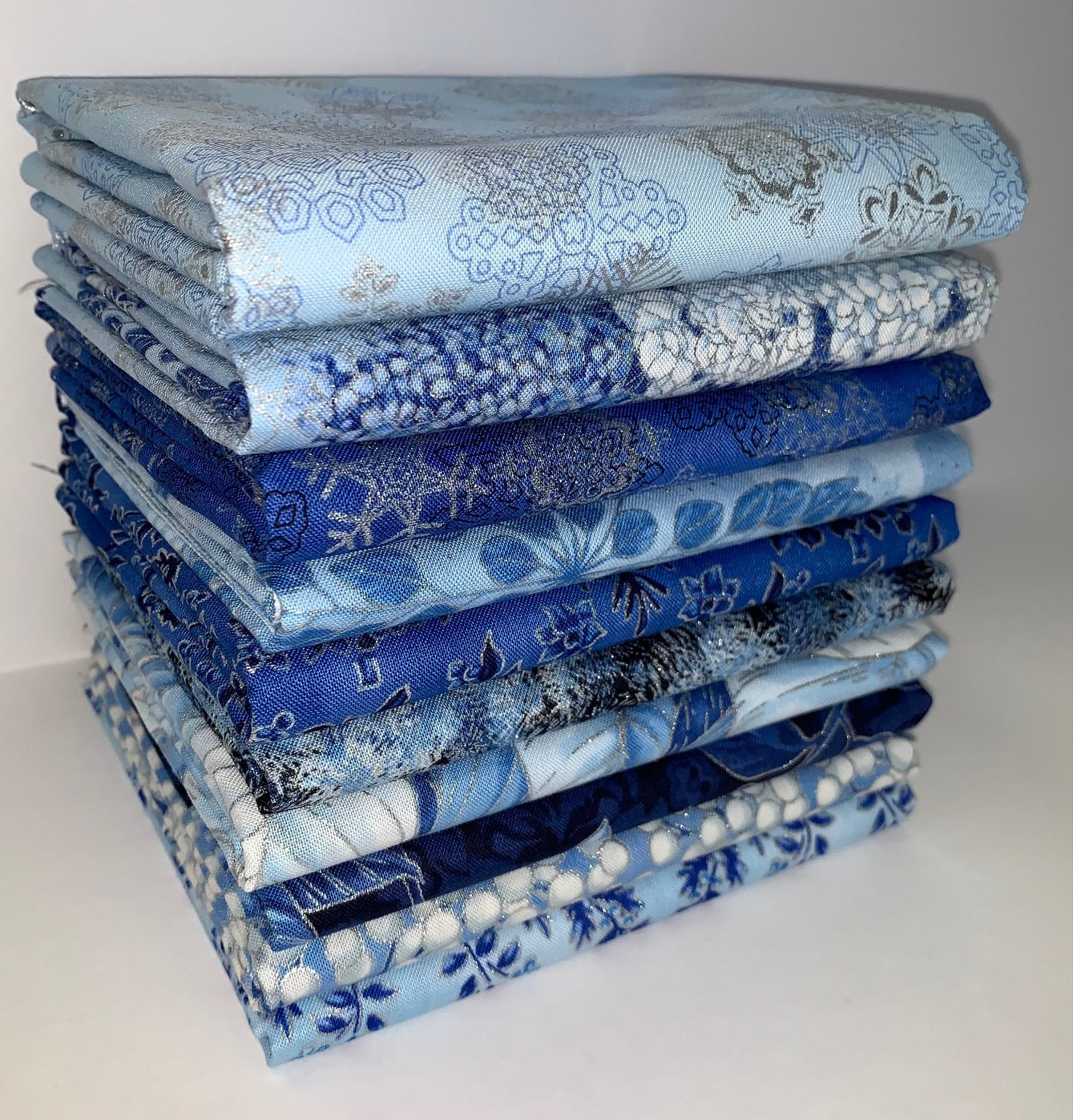 Robert Kaufman "Holiday Flourish Snow Flower" Blue Half-Yard Bundle - 10 Fabrics, 5 Total Yards