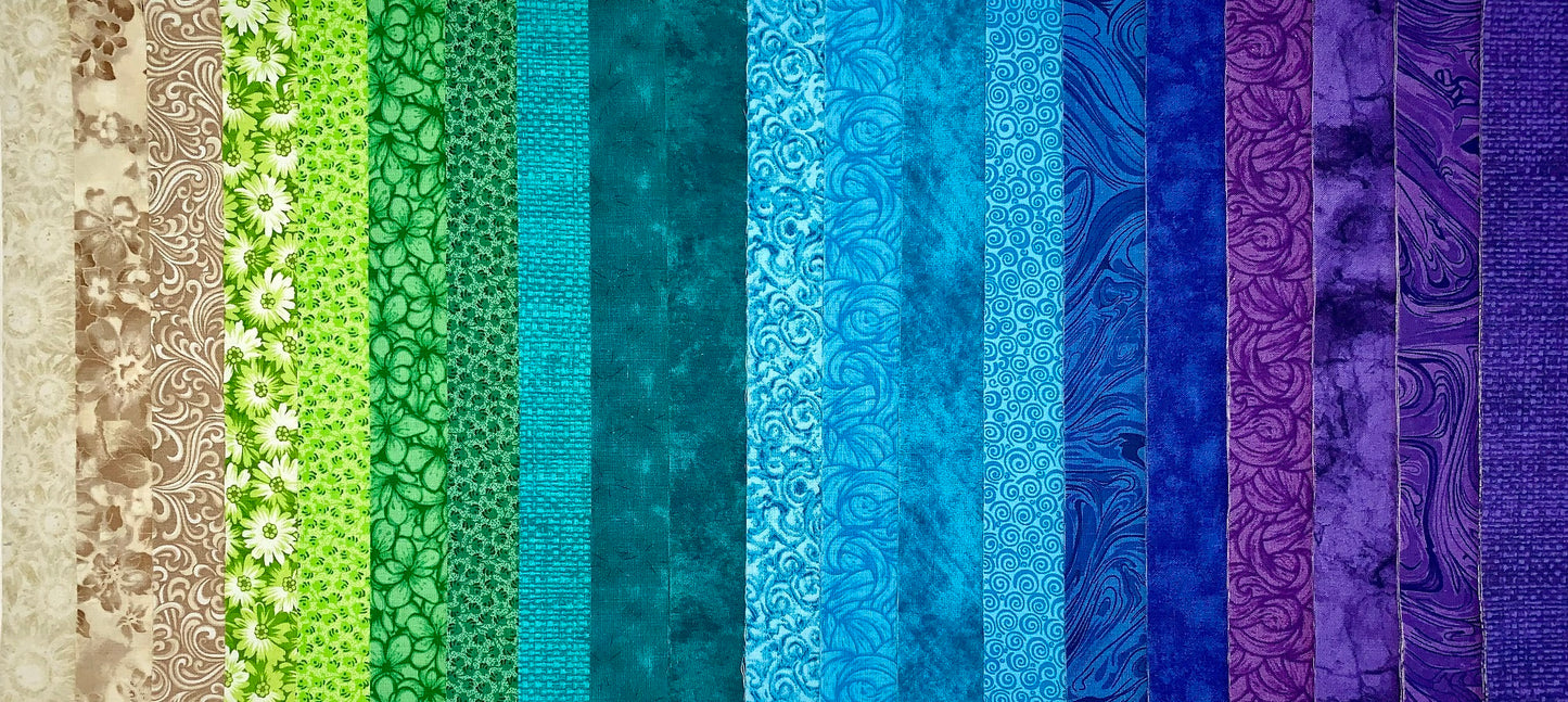 Peacock 2.5" Roll - 20 Fabrics, 20 Strips