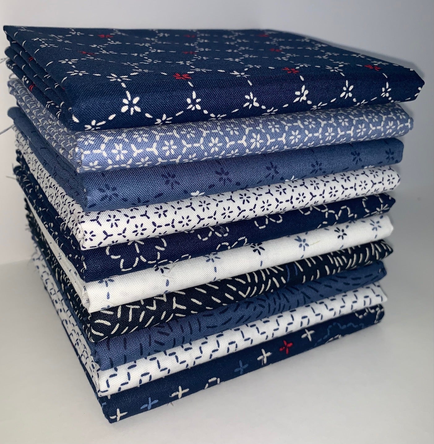 Windham Fabrics "Indigo Stitches" Half-Yard Bundle - 10 Fabrics, 5 Total Yards