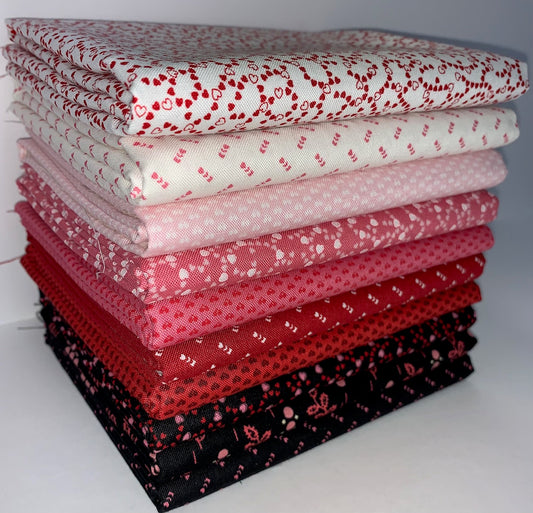 Andover "Be Mine" (Valentine/Hearts) Half-yard Bundle - 10 Fabrics, 5 Total Yards