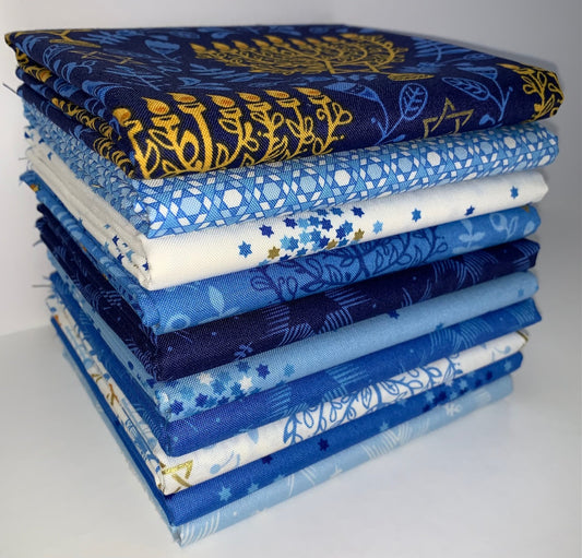 Andover "Festival Of Lights" (Star of David, Hannukah) Half-yard Bundle - 10 Fabrics, 5 Total Yards