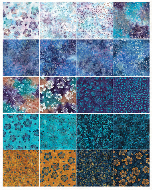 Island Batik - Midnight Garden - 20 Fabrics, 40 Total Strips