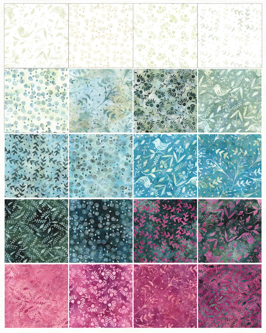 Island Batik - Misty Mornings - 20 Fabrics, 40 Total Strips