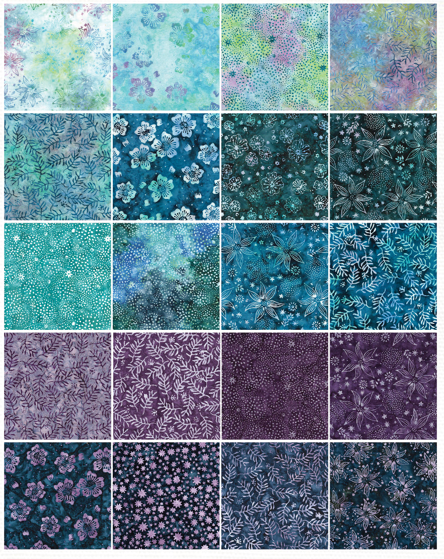 Island Batik - Shadow Blooms - 20 Fabrics, 40 Total Strips