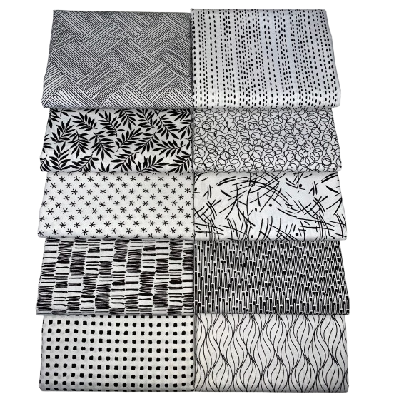 Andover Century Prints "Black & White" Half-yard Bundle - 10 Fabrics, 5 Total Yards