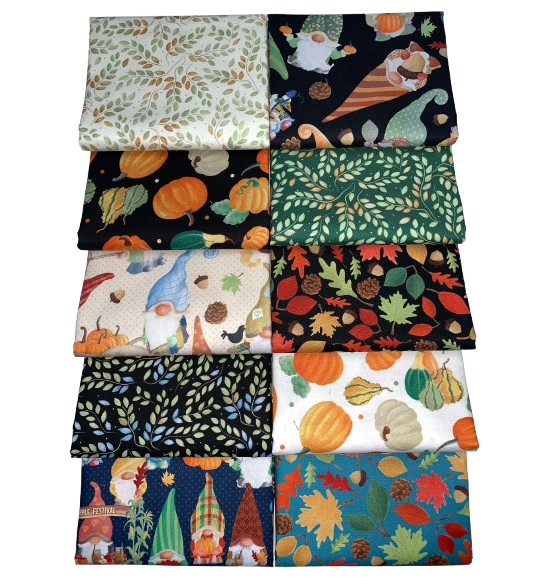 Benartex "Falling For Gnomes" (Autumn) Half-Yard Bundle - 10 Fabrics, 5 Total Yards