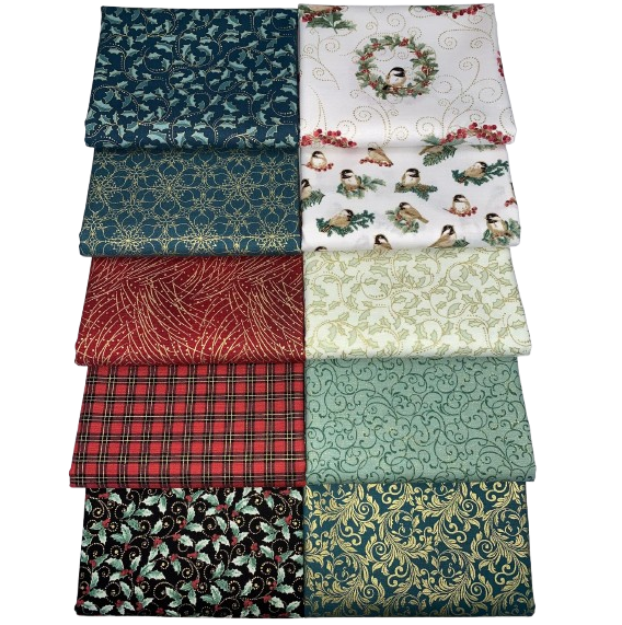 Benartex "A Festive Medley" (Christmas) Half-Yard Bundle - 10 Fabrics, 5 Total Yards