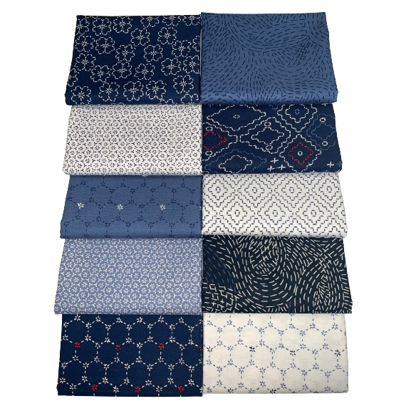 Windham Fabrics "Indigo Stitches" Half-Yard Bundle - 10 Fabrics, 5 Total Yards