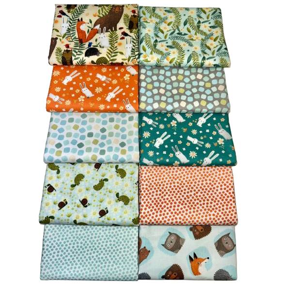 Benartex "Into The Woods" (Bears, Foxes, Turtles) Half-Yard Bundle - 10 Fabrics, 5 Total Yards