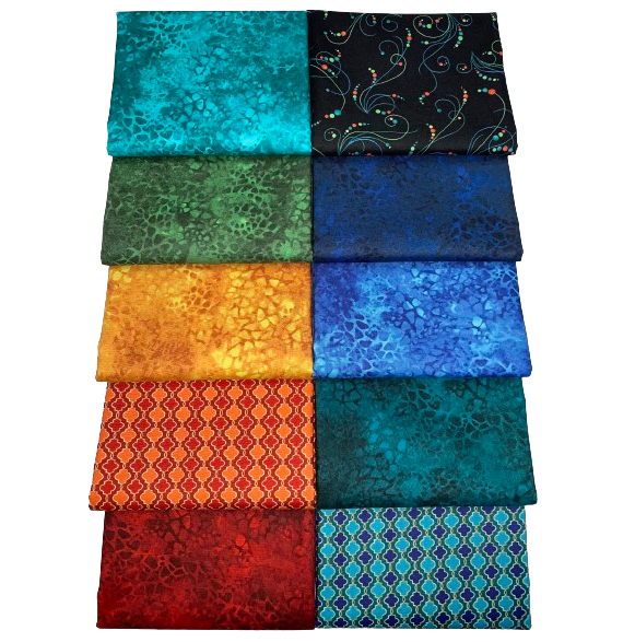 Benartex "Peacock Symphony" (Colors) Half-Yard Bundle - 10 Fabrics, 5 Total Yards