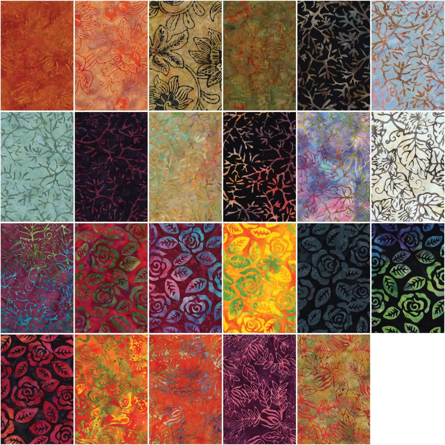 Charm Pack 5x5 Squares - Benartex Bali Batik Rose Garden - 40 5" Squares