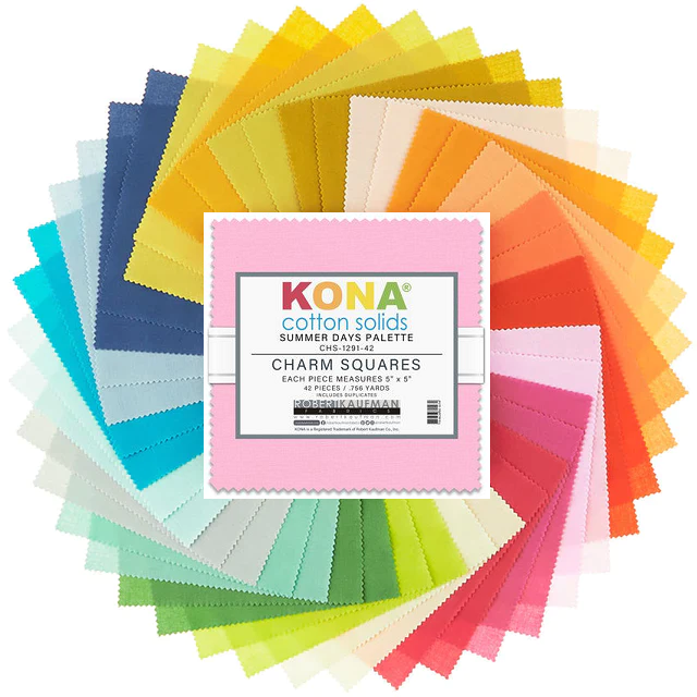 Charm Pack 5x5 Squares - Robert Kaufman Kona Solid Summer Days Colorway - 40 5" Squares