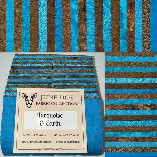 June Doe Fabric Collections - Turquoise & Earth - 40-Strip Pack