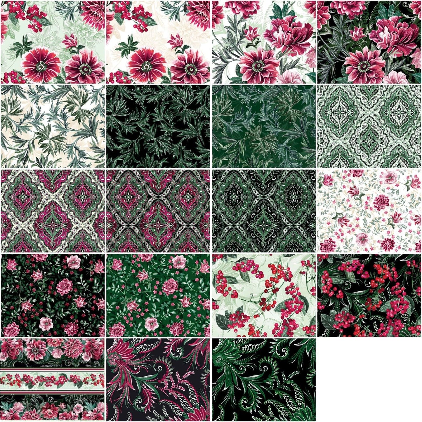 Benartex Winterberry Floral Strip-pies - 40 2.5" Strips