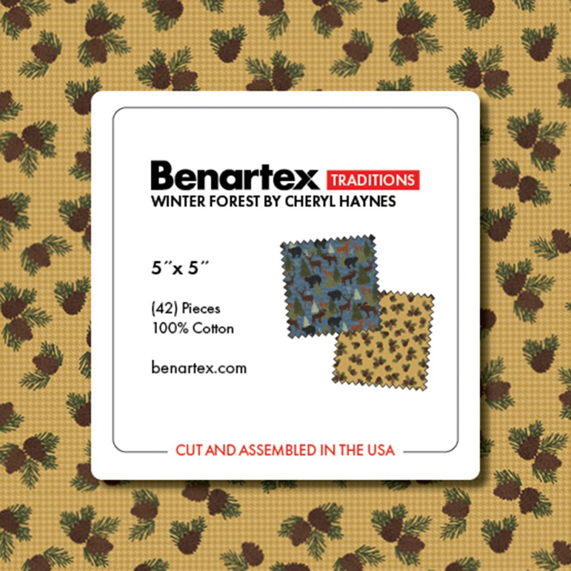 Charm Pack 5x5 Squares - Benartex Winter Forest (Bear, Moose, Fox)  - 40 5" Squares