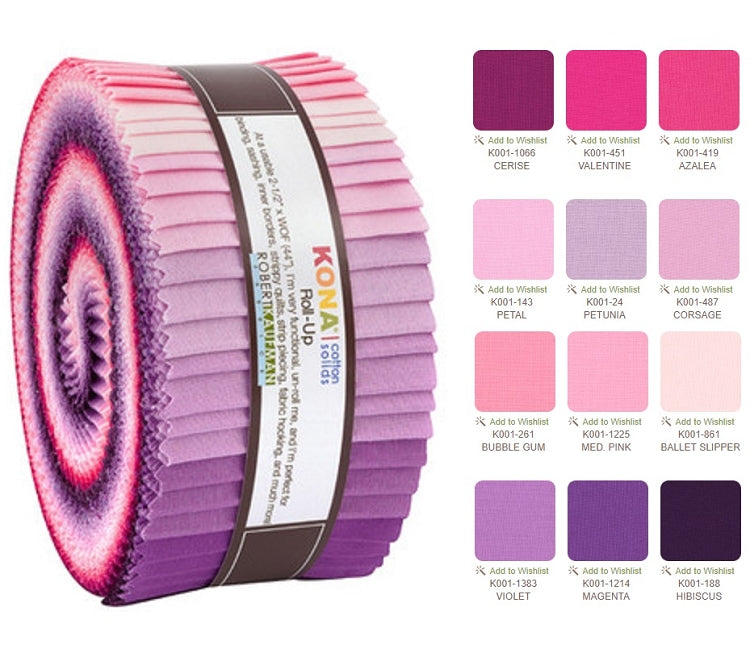 Robert Kaufman Kona Cotton Wildberry Palette Roll-up - 40 Strip Roll  